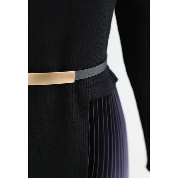 NWT GRADIENT PLEATED SPLICING BELTED KNIT DRESS IN BLACK - Picture 9 of 12